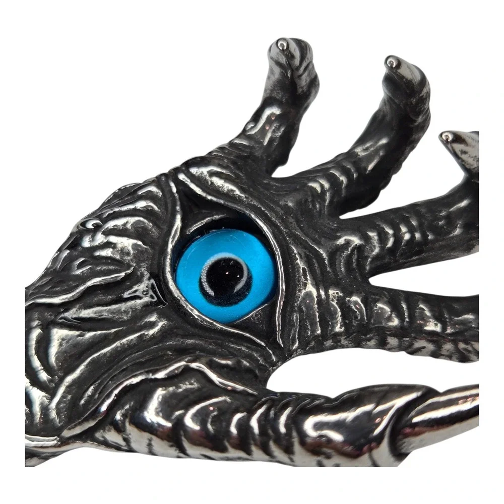 Vintage Monster Hand Necklace Metal Silver Tone Evil Eye Goth Punk Pendant